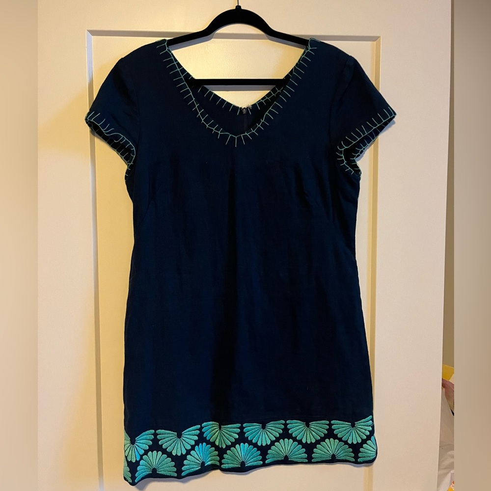 Navy mini dress with teal detailing